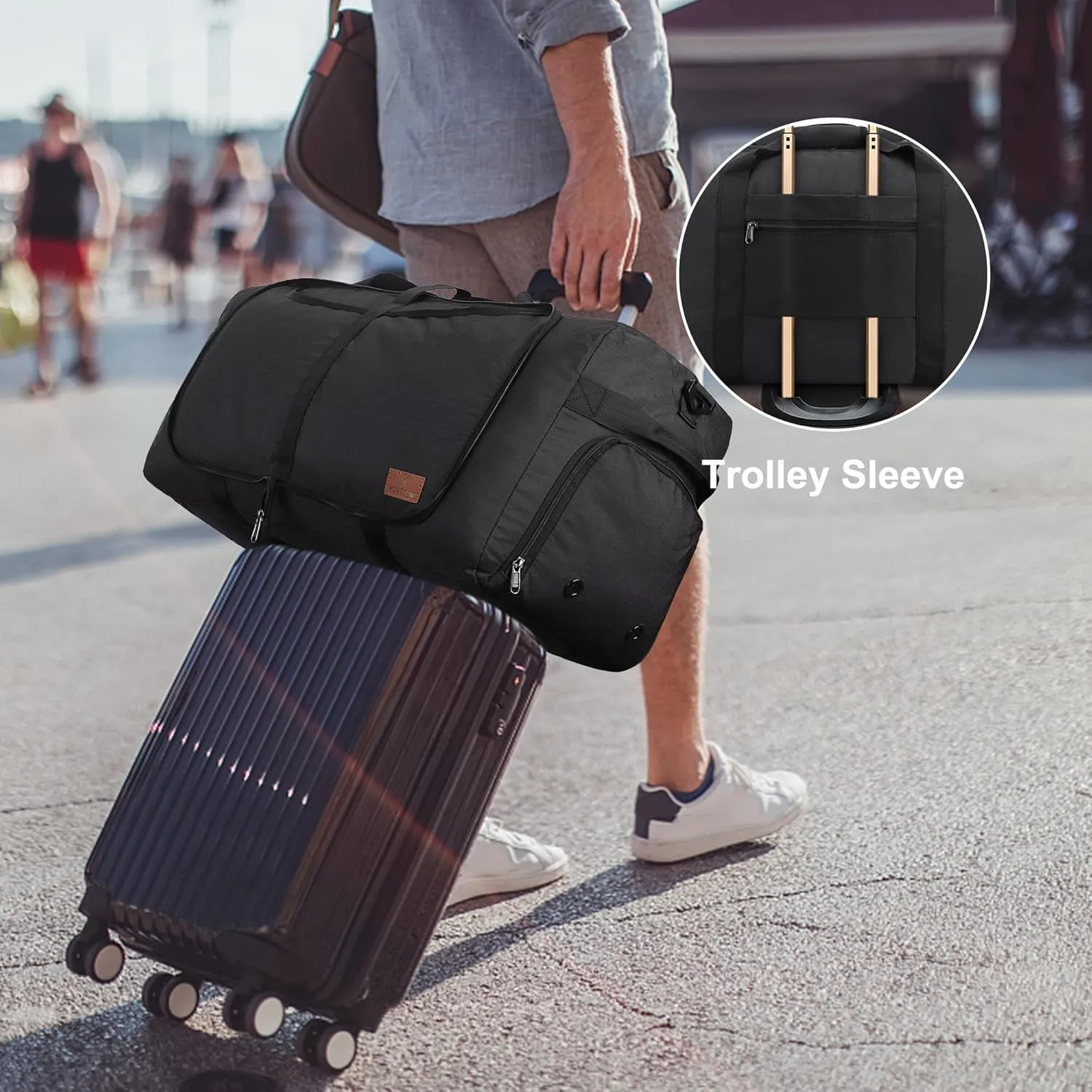 150L Duffle Bag for Men Travel, Extra Large Trave Duffle Bag with Shoe Compartment for Men Women, Foldable Duffle Bag for Traveling, Gym Bag, Water Resistant & Tear-Resistant, Black