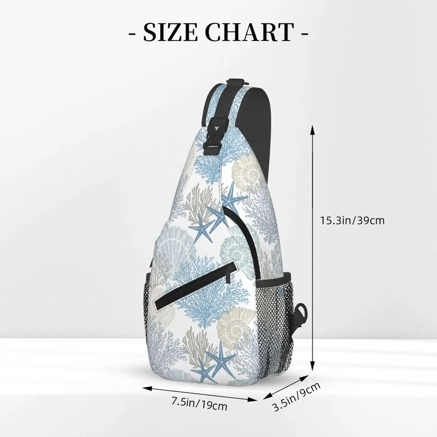 Abstract Marine Theme Crossbody Sling Bag for Women Men Nautical Coastal Starfish Seashell Mollusk Coral Sling Backpack Casual Shoulder Bag Cute Hand Drawn Underwater Plants Hiking Daypack
