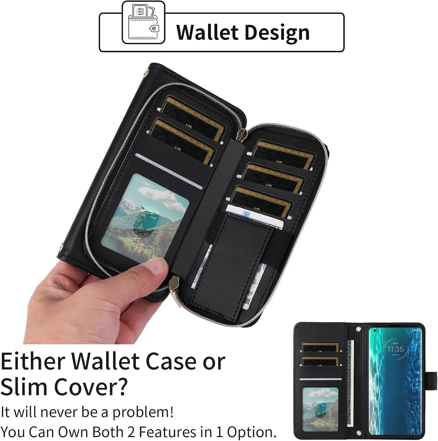 Argyle Wallet Case for Moto Edge Plus 2020 with Wrist Strap Shoulder Strap, Card Slots Zipper Purse Luxury PU Leather Stand Cell Phone Cover for Motorola Edge    XT2061 Women Girls Black