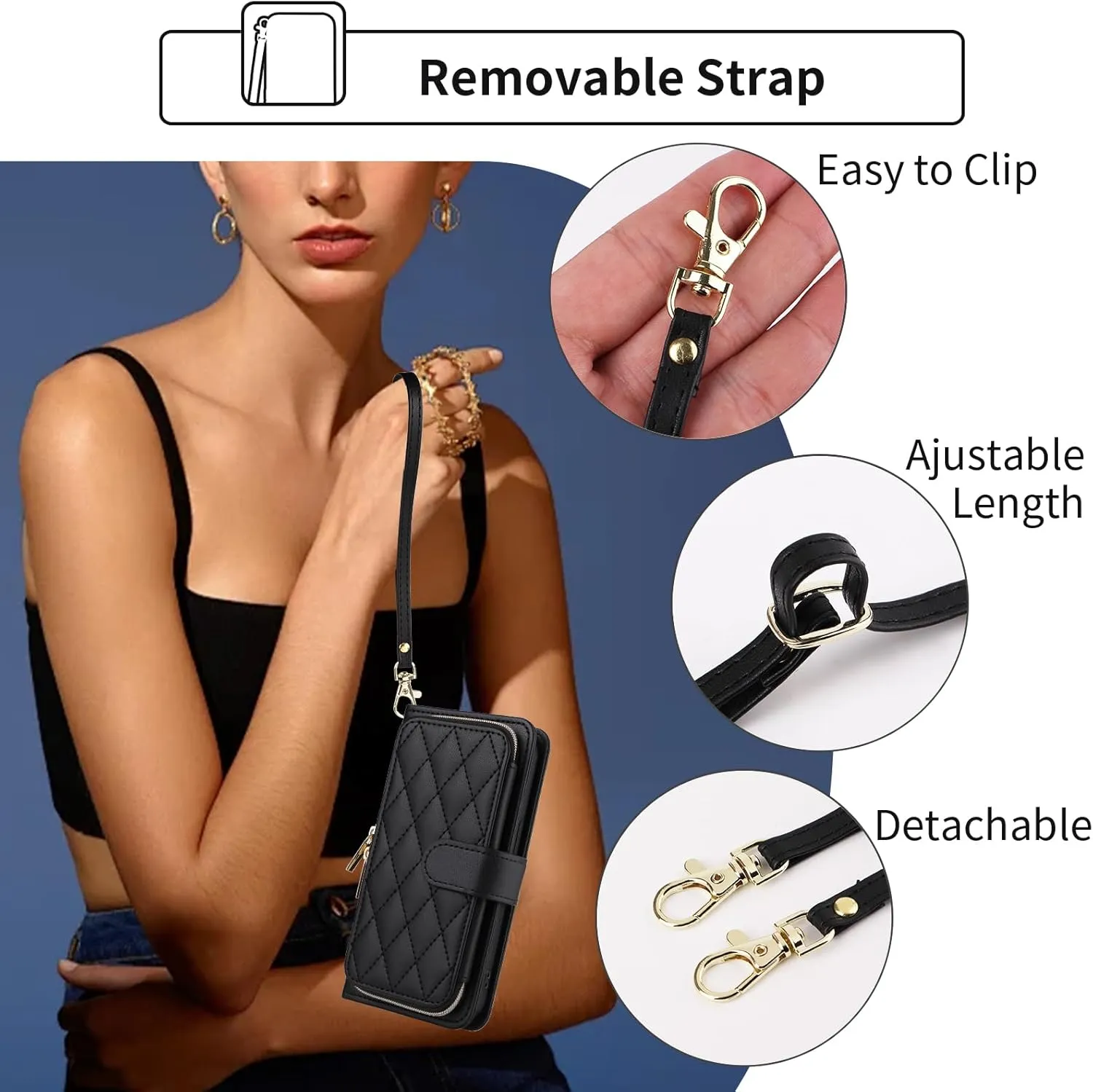 Argyle Wallet Case for Moto Edge Plus 2020 with Wrist Strap Shoulder Strap, Card Slots Zipper Purse Luxury PU Leather Stand Cell Phone Cover for Motorola Edge    XT2061 Women Girls Black