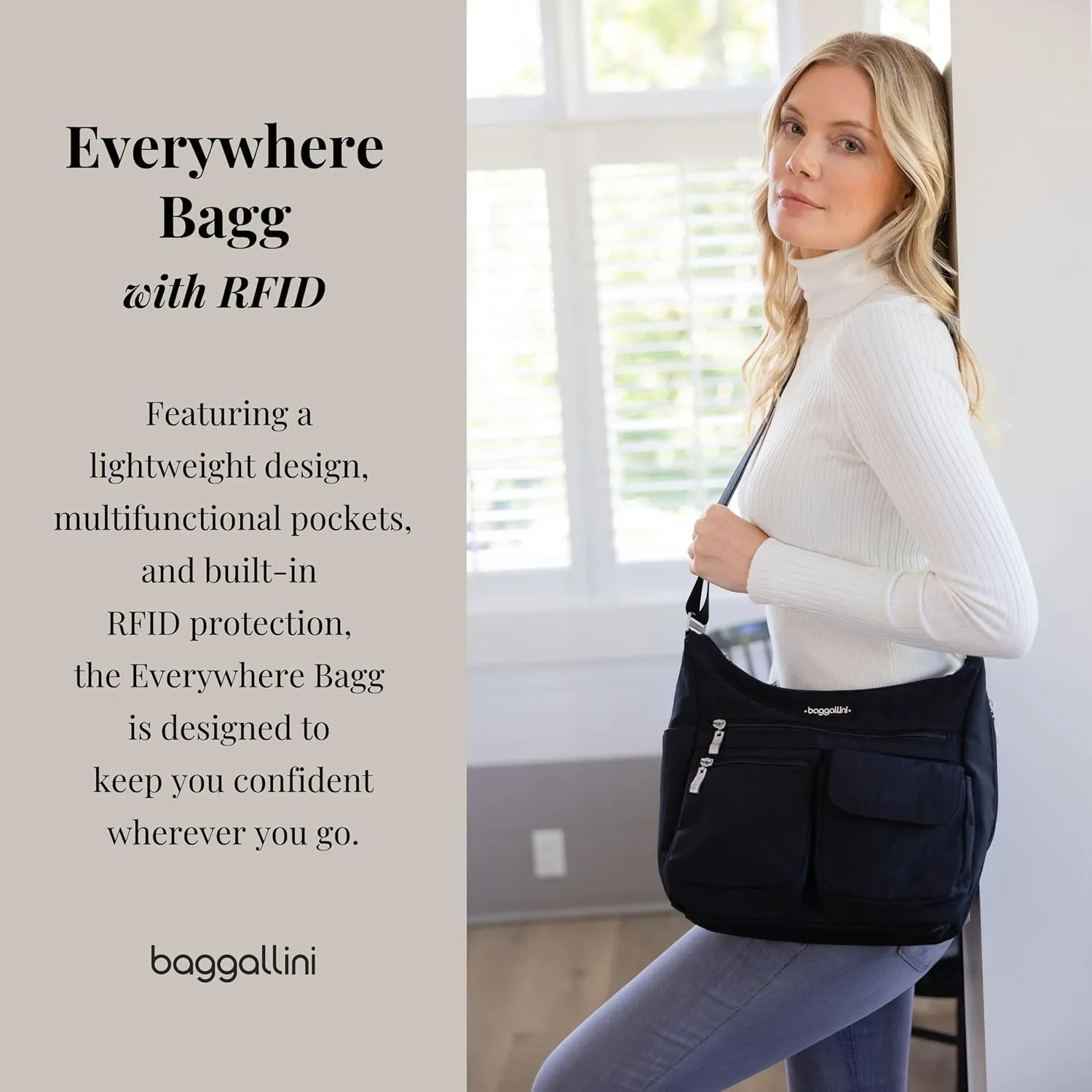 Baggallini Everywhere Bagg Crossbody Women 11x9 Lightweight Nylon Hobo Water-Resistant Travel Bag W/RFID