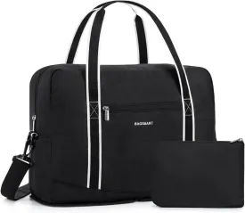 BAGSMART For Spirit Airlines Personal Item Bag 18x14x8, Foldable Travel Duffel Bag Tote Weekend Overnight Bag Carry on Luggage for Women and Men(Black)