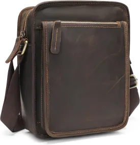 BAIGIO Small Leather Messenger Bag for Men Shoulder Bag Vintage Crossbody Bag Men Purse Ipad Satchel Travel Business