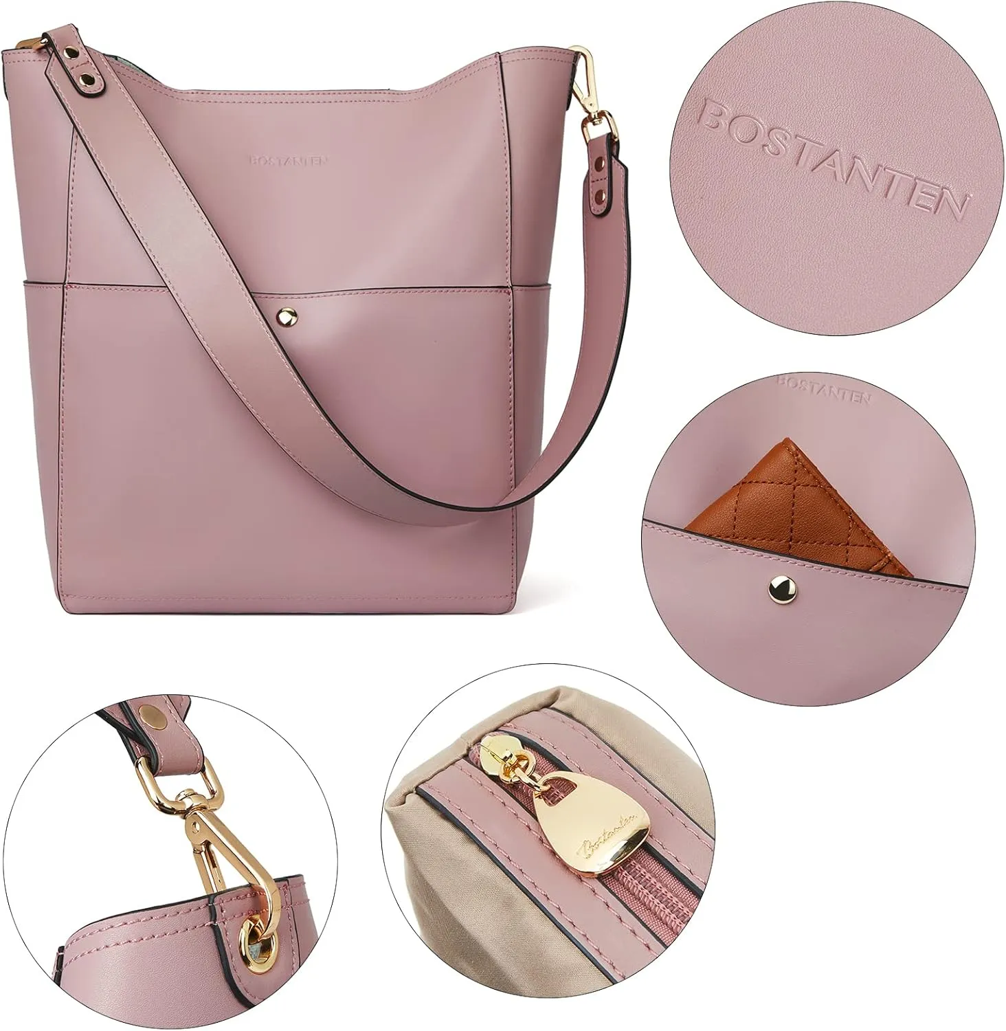 BOSTANTEN Women's Leather Designer Handbags Tote Purses Shoulder Bucket Bags