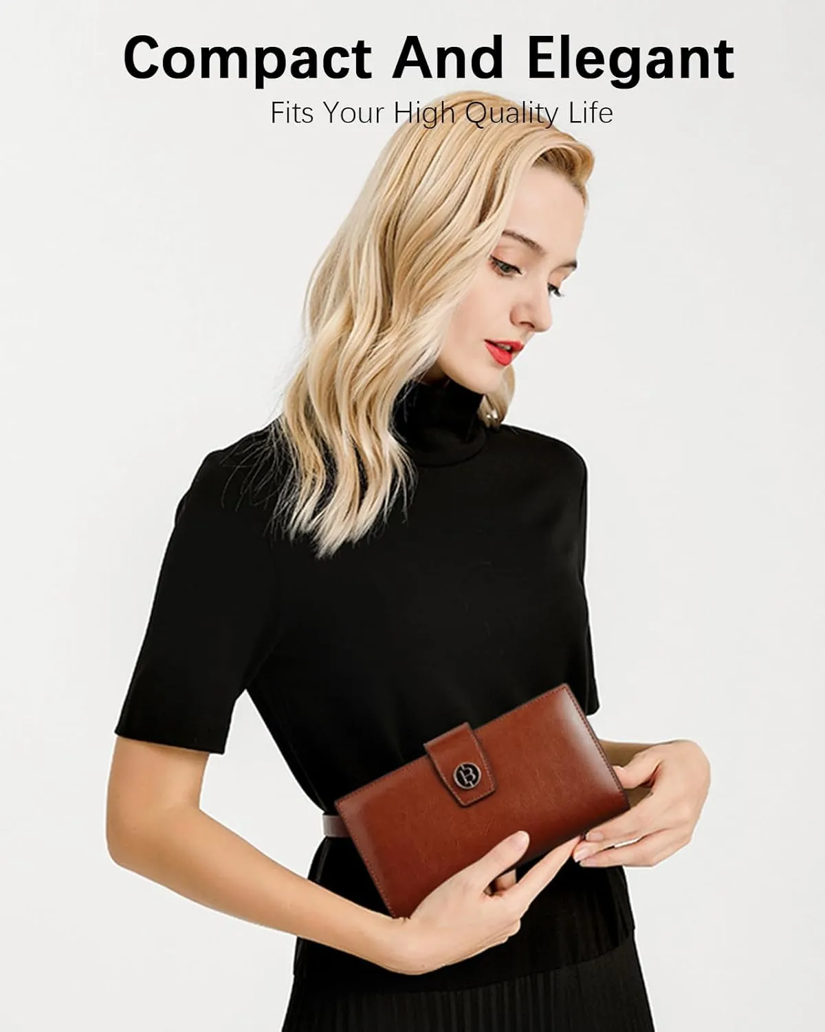 BOSTANTEN Womens Leather Wallets RFID Blocking Large Capacity Credit Card Holder Phone Clutch Brown