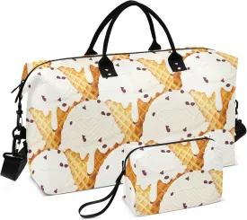 Burbuja Travel Duffel Bag for Women, Creamy Vanilla Ice Cream Weekender Overnight Bag Shoulder Carry On Tote with Trolley Sleeve, Gym & Toiletry, Large Size