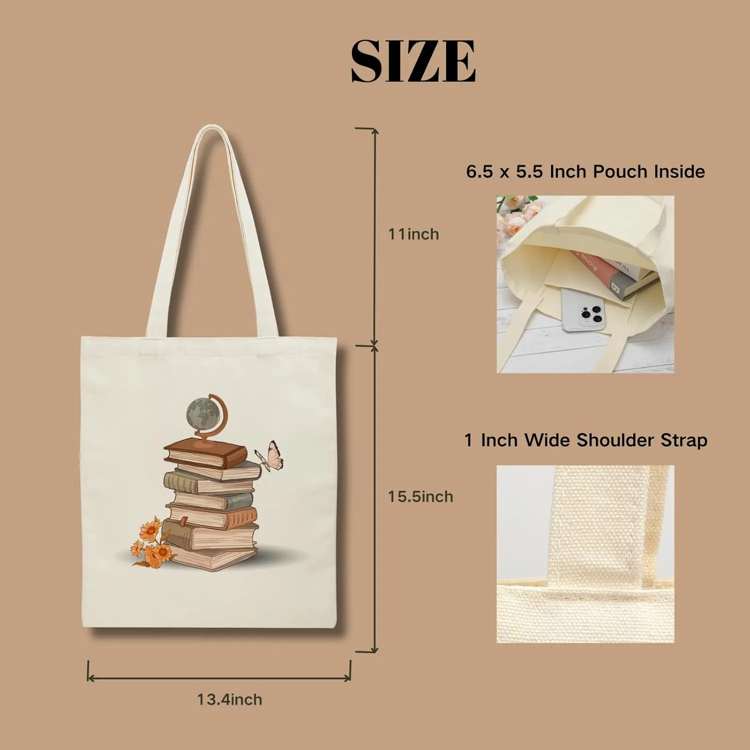 Canvas Aesthetic Reusable Grocery Tote Bag with Pockets for Women Graduation Travel Work Mothers Day Christmas