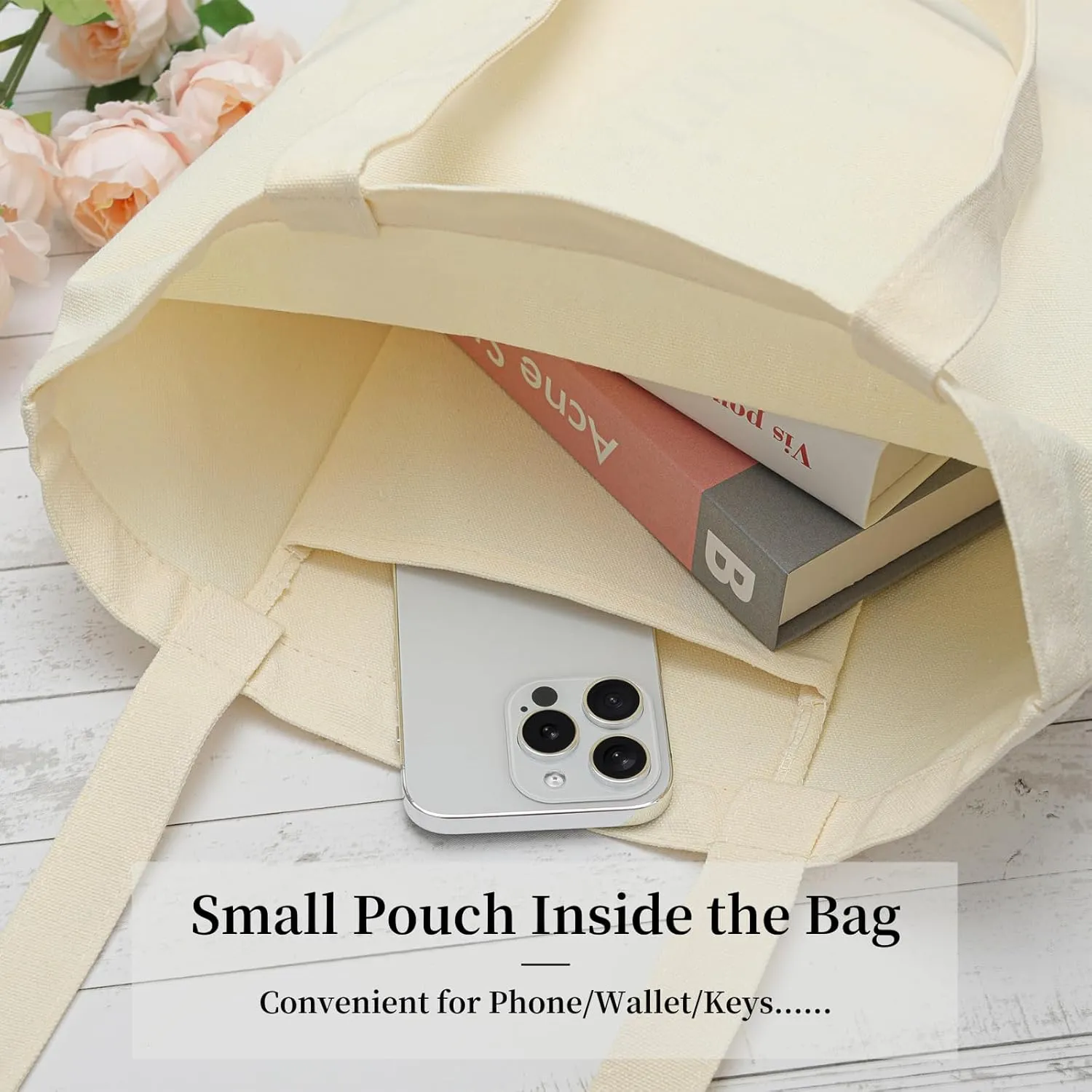 Canvas Aesthetic Reusable Grocery Tote Bag with Pockets for Women Graduation Travel Work Mothers Day Christmas