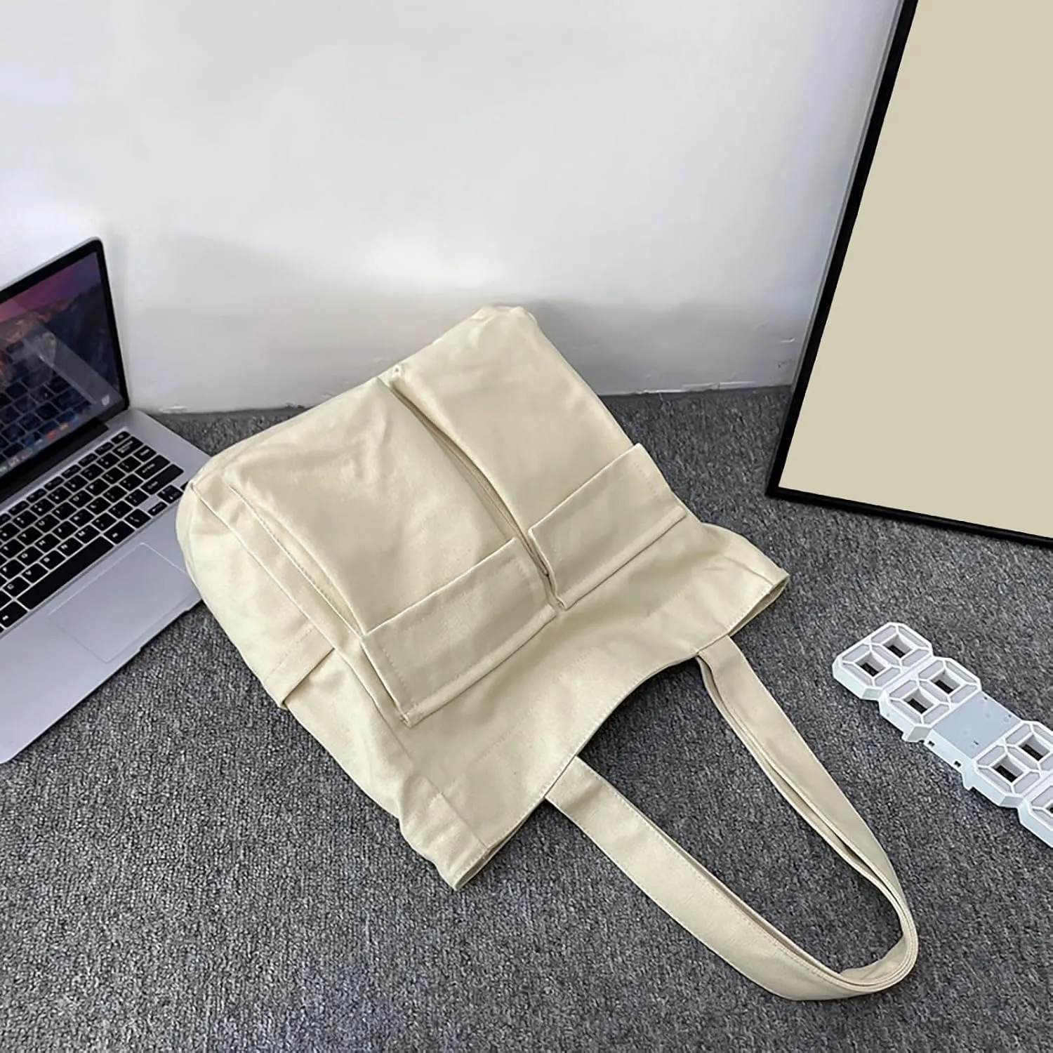 Canvas Bag For Women Capacity Fashionable And Versatile Single Shoulder Bag Student Commuting Portable (Beige, One Size)