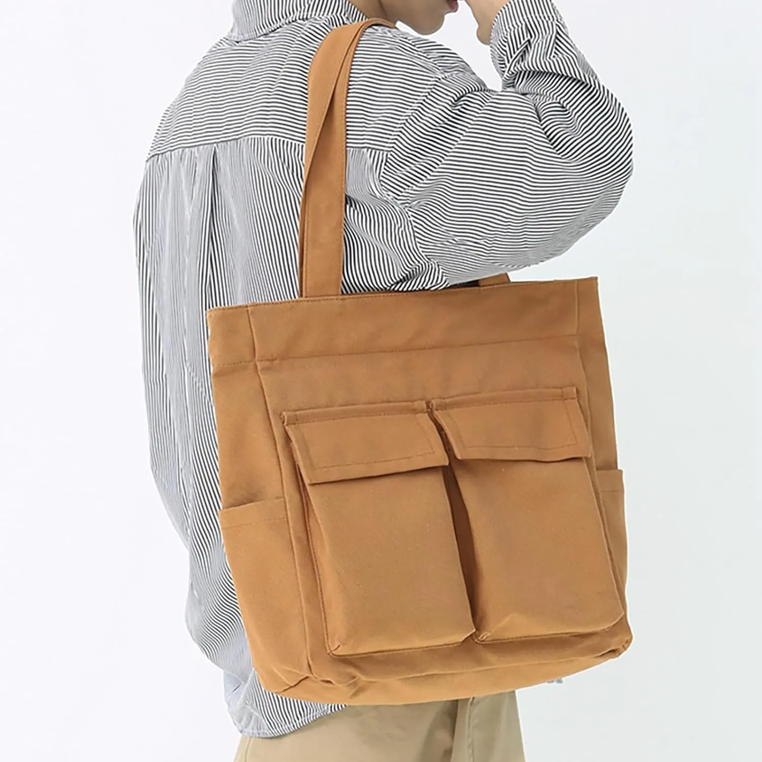 Canvas Bag For Women Capacity Fashionable And Versatile Single Shoulder Bag Student Commuting Portable (Brown, One Size)