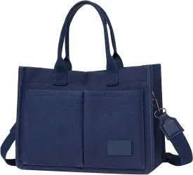 Canvas Bags For Women Solid Color Large Capacity Exterior Pockets Ladies Bag Laundry Messenger Tote Bags