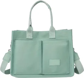 Canvas Bags For Women Solid Color Large Capacity Exterior Pockets Ladies Bag Laundry Messenger Tote Bags