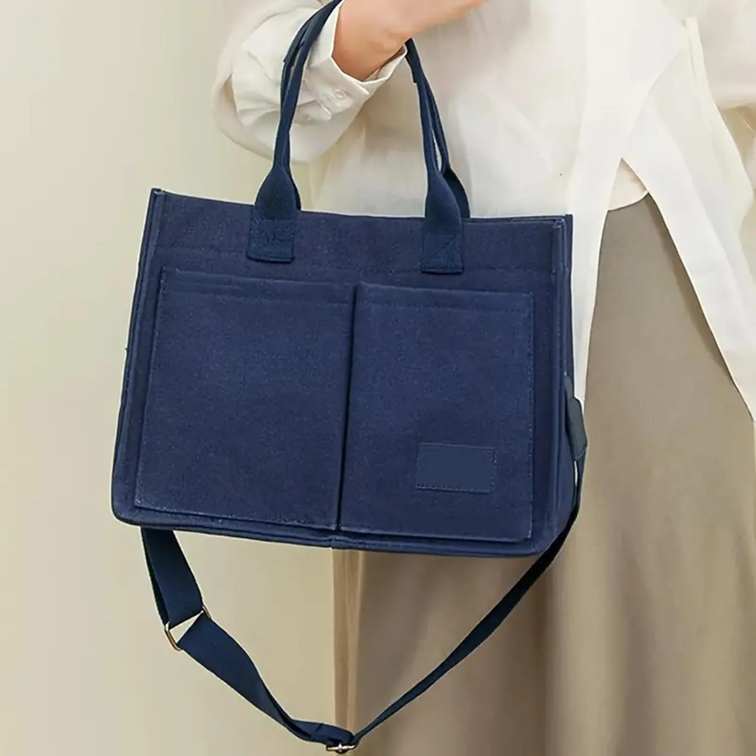 Canvas Bags For Women Solid Color Large Capacity Exterior Pockets Ladies Bag Laundry Messenger Tote Bags