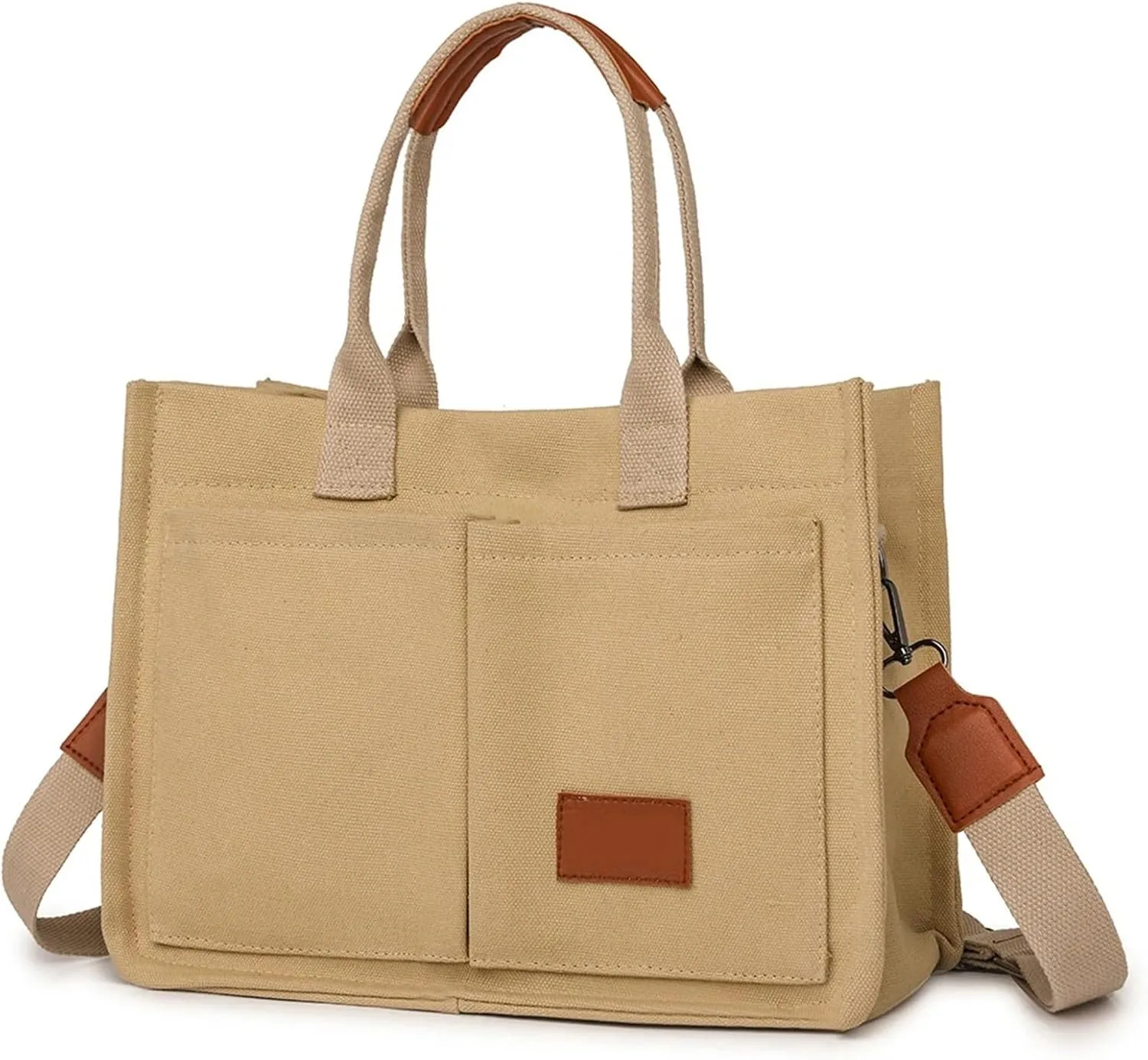 Canvas Bags For Women Solid Color Large Capacity Exterior Pockets Ladies Bag Laundry Messenger Tote Bags