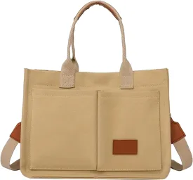 Canvas Bags For Women Solid Color Large Capacity Exterior Pockets Ladies Bag Laundry Messenger Tote Bags