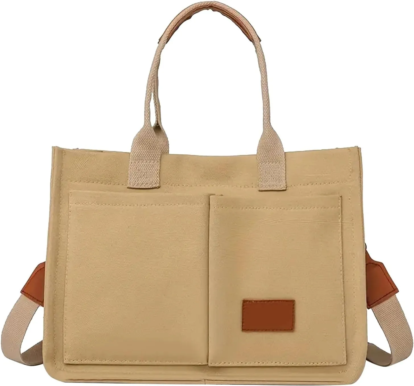 Canvas Bags For Women Solid Color Large Capacity Exterior Pockets Ladies Bag Laundry Messenger Tote Bags
