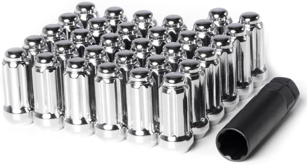 Circuit Performance 14x1.5 Chrome Closed End 6 Spline Security Acorn Lug Nuts Cone Seat Forged Steel (32 Pieces   Tool)