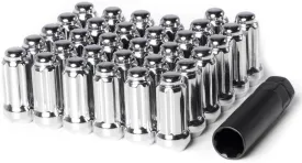 Circuit Performance 14x1.5 Chrome Closed End 6 Spline Security Acorn Lug Nuts Cone Seat Forged Steel (32 Pieces   Tool)