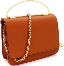Classy Small Mini Metal Top-Handle Flap Simple Minimalist Satchel Clutch Purse Crossbody Bag