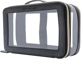 Clear Makeup Bag Double Layer Two Sided With Zipper Black Cosmetic large Make Up Case Compartments Brush Travel Leather Toiletry Women Beauty Organizer Transparent Waterproof Pouch