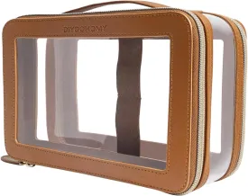 Clear Makeup Bag Double Layer Two Sided With Zipper Brown Square Cosmetic Large Make Up Case Compartments Brush Travel Leather Toiletry Women Organizer Transparent Waterproof Pouch