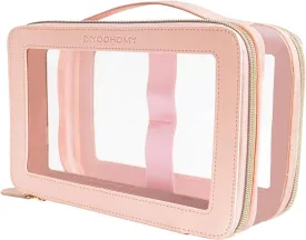 Clear Makeup Bag Double Layer Two Sided With Zipper Pink Square Cosmetic large Make Up Case Compartments Brush Travel Leather Toiletry Women Organizer Multipurpose Transparent Waterproof Pouch