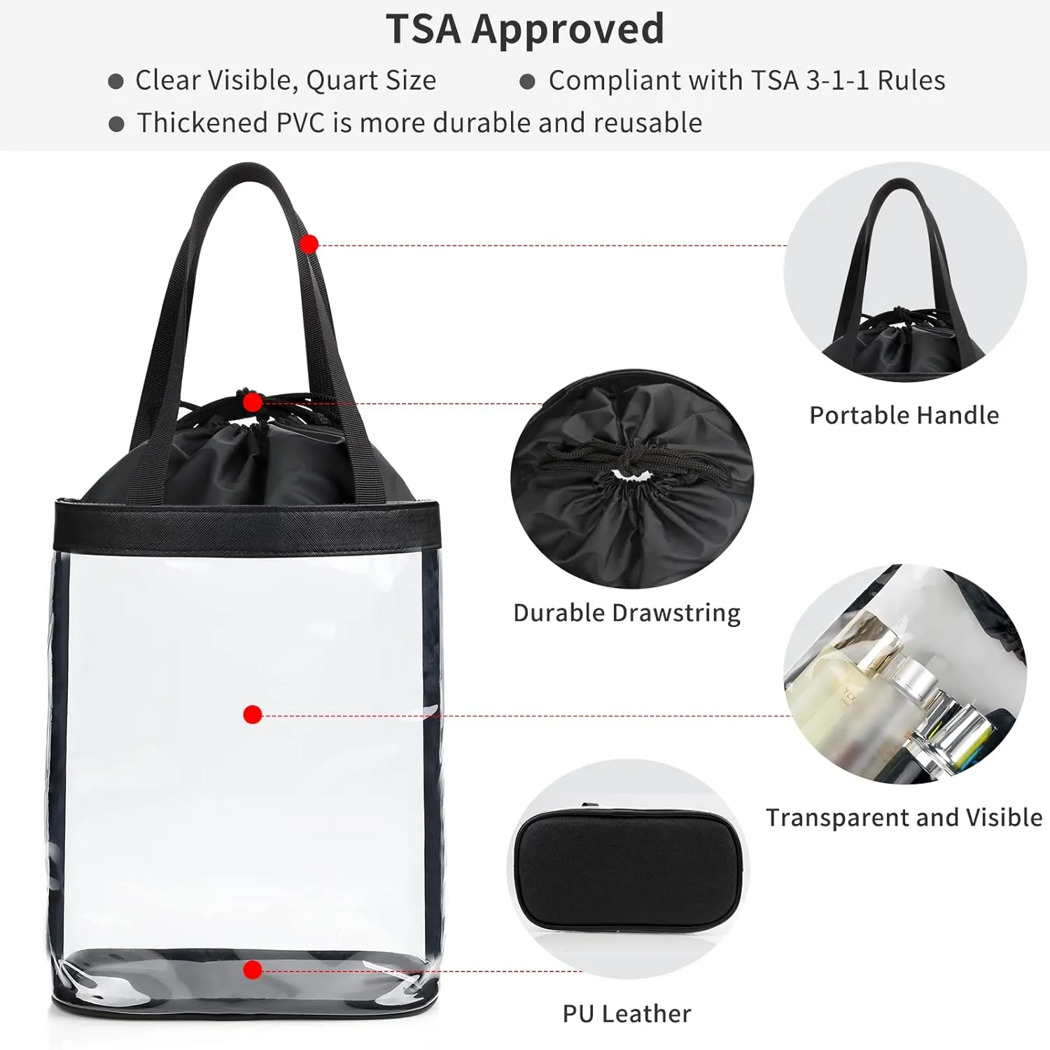 Clear Toiletry Bag, Travel Toiletry Bag for Women, TSA Approved Claer Bag, Waterproof Clear Makeup Bag Cosmetic Pouch, Transparent Makeup Organizer, Carry on Airport Airline Compliant