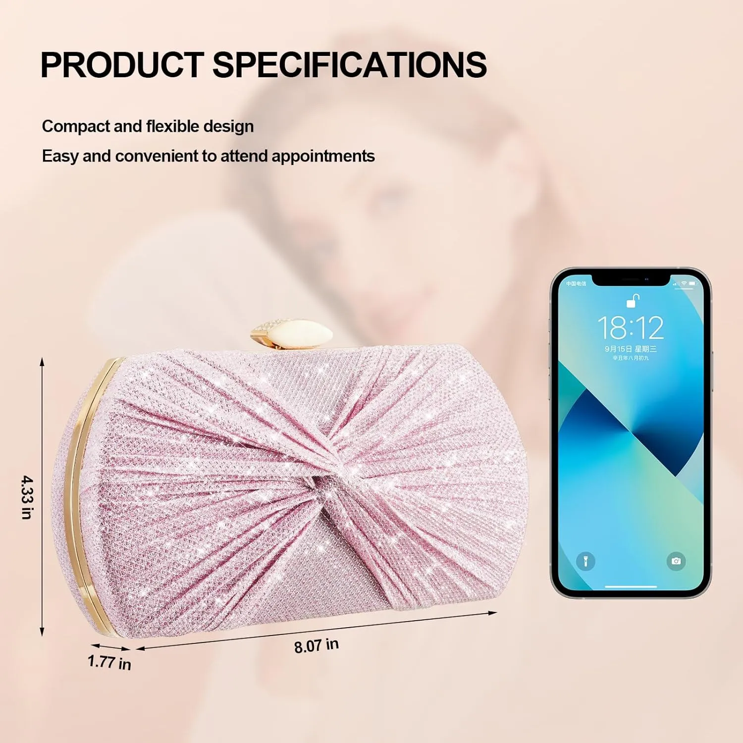Clutch Purses for Women Wedding Evening Glitter Sparkly Handbags Party Purses for Women with Detachable Chain