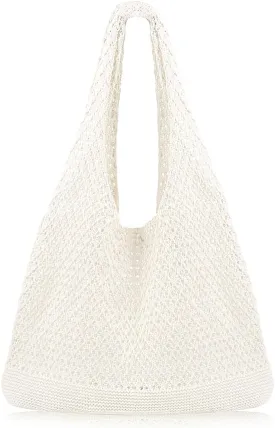 COOKOOKY Crochet Beach Tote bag Summer Beach Bag for Women Aesthetic Mesh Tote Bag Hippie Bag Knit Bag