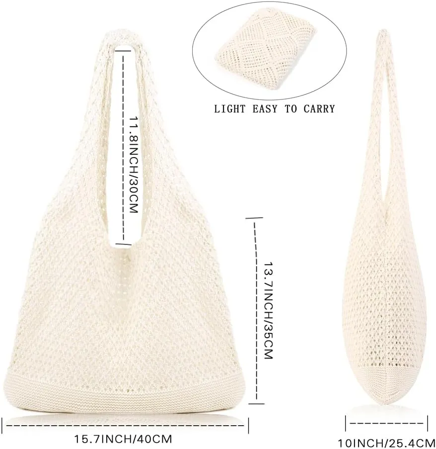 COOKOOKY Crochet Beach Tote bag Summer Beach Bag for Women Aesthetic Mesh Tote Bag Hippie Bag Knit Bag