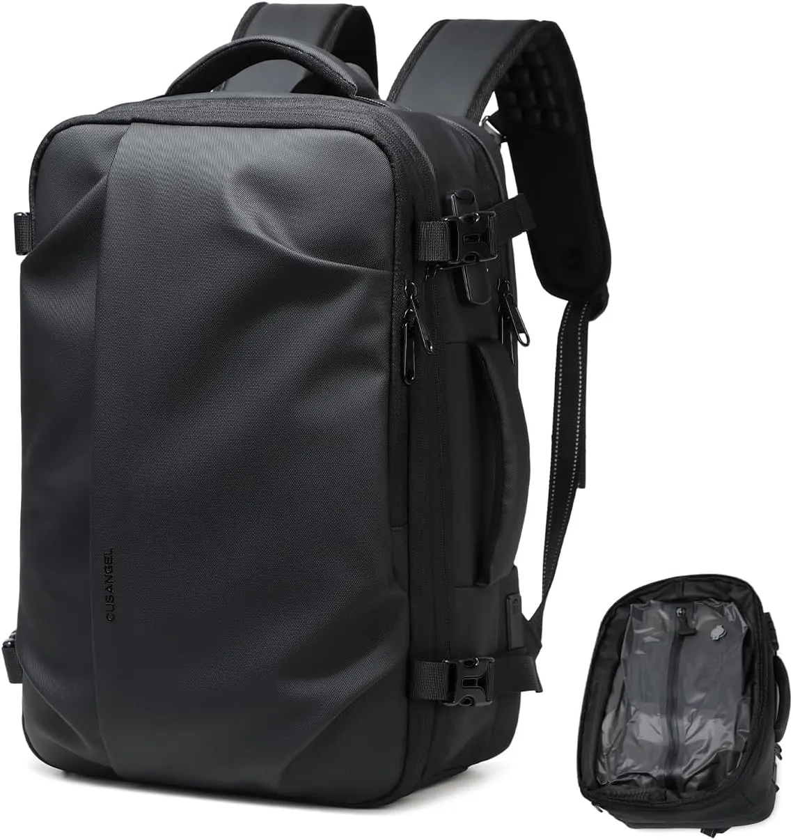 Cusangel compression Vacuum Backpack for Travel,Vacpack,Flight Approved Carry On Backpacks for International Travel,laptop Daypack 45L Expandable 60L Airback (No Vacuum pump)