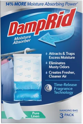 DampRid Pure Linen Hanging Moisture Absorber, 16 oz., 3 Count (Pack of 1) - Eliminates Musty Odors for Fresher, Cleaner Air, Ideal for Closet, 14% More Moisture Absorbing Power*