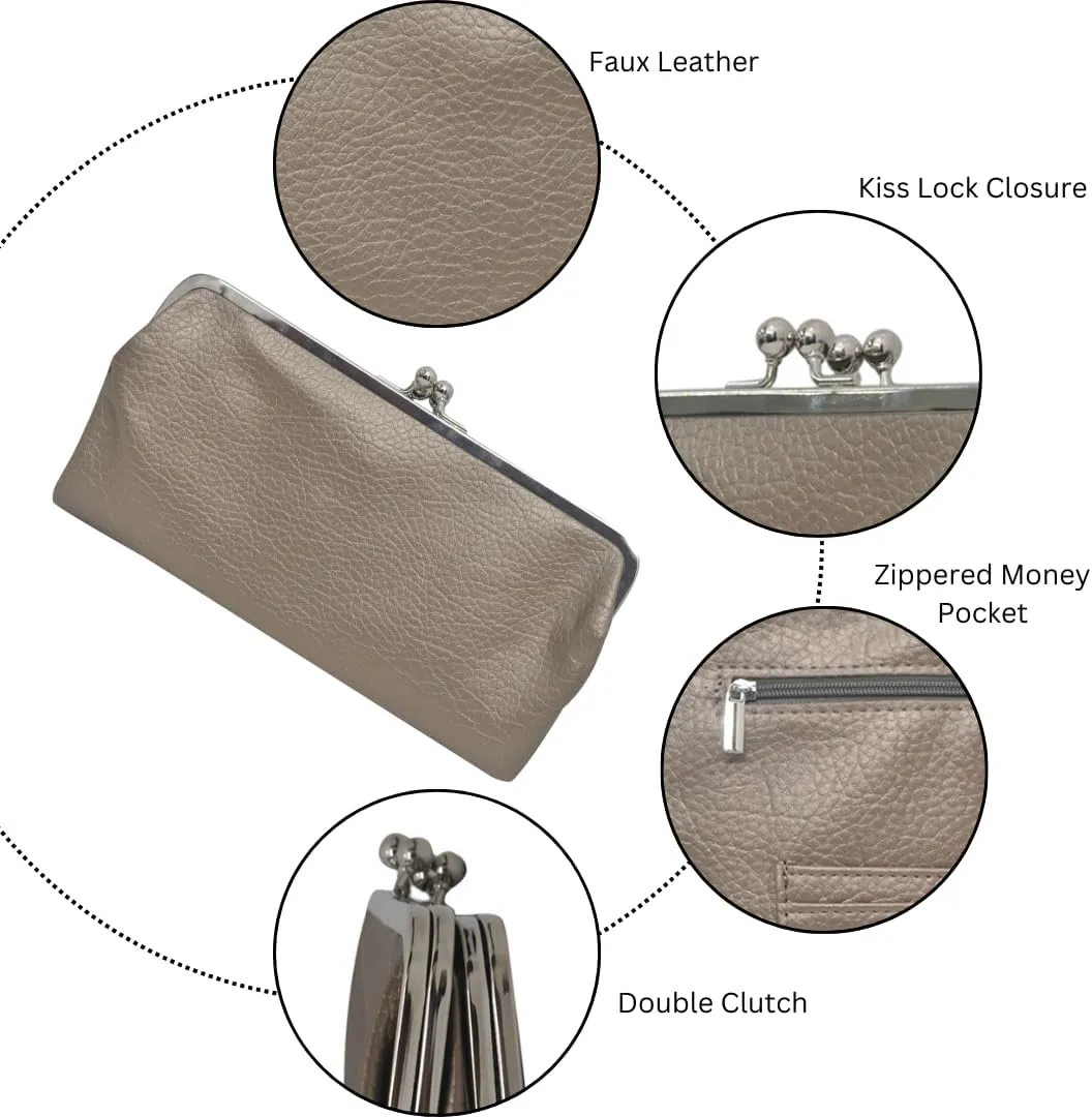 Double Frame Vintage Style Clutch Purse, Women's Travel Wallet