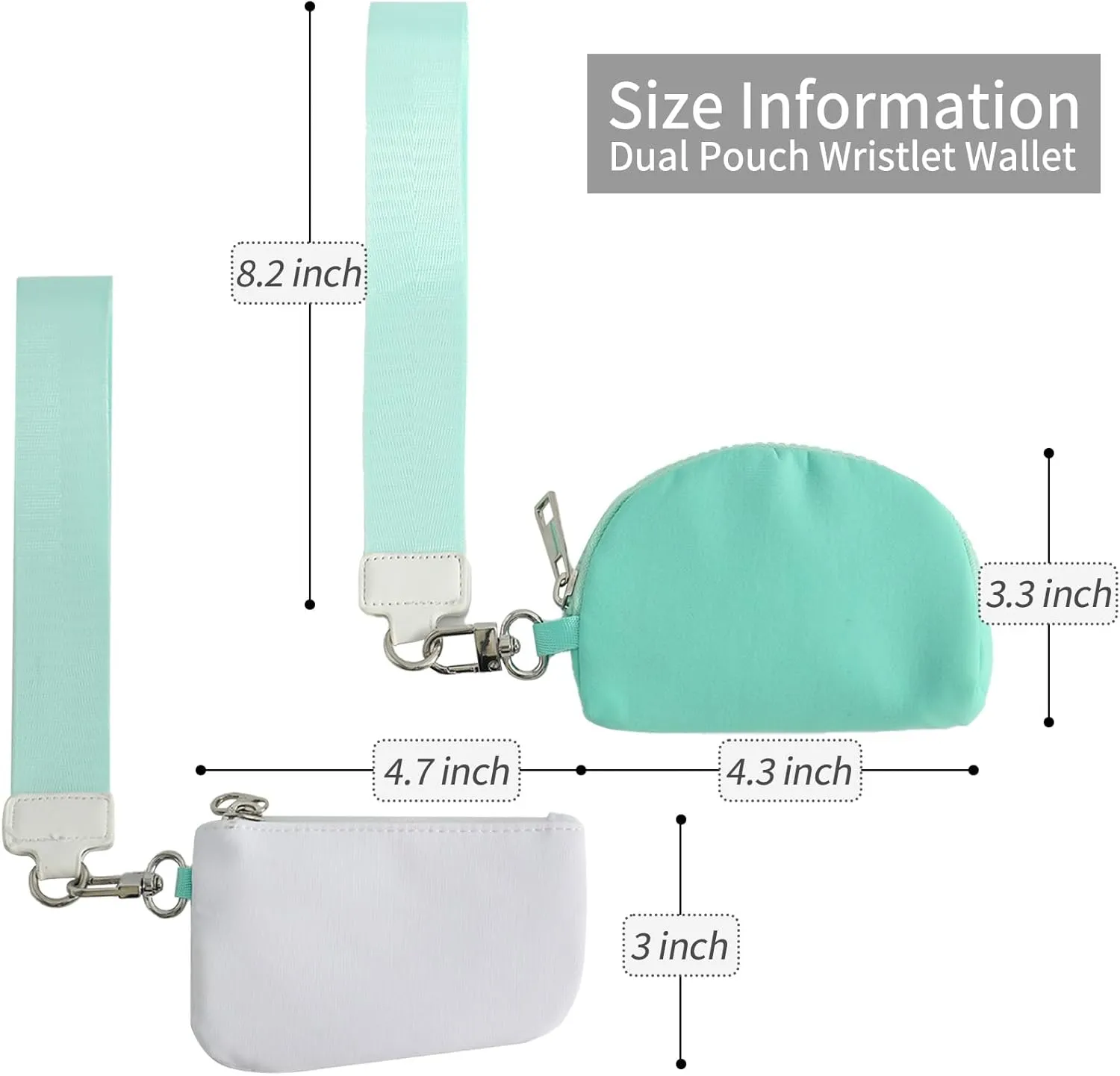DYSHAYEN Dual Pouch Wristlet Wallet for Women Mini Portable Zip Around Keychain Wallet Coin Purse with TPU Phone Tether TabWhite Green