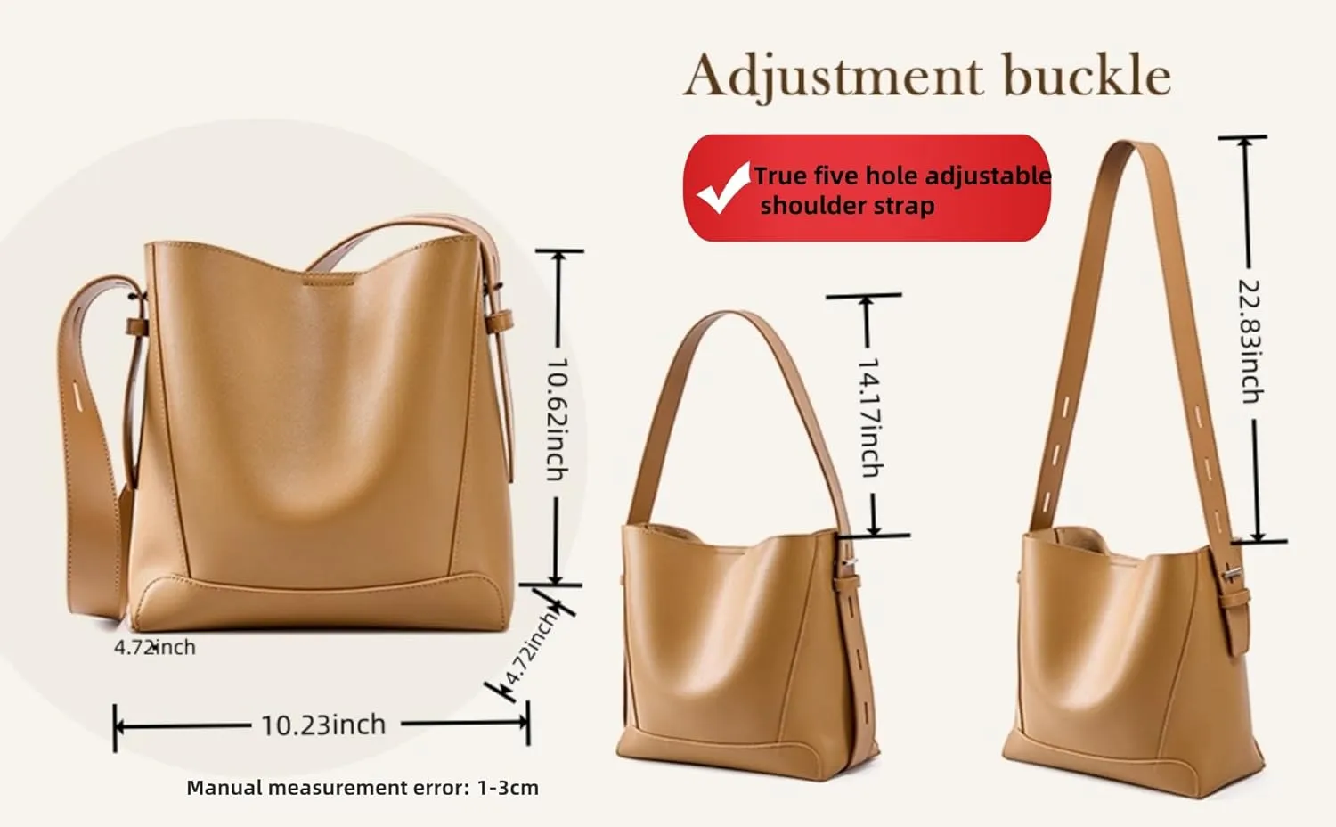 EIATLWomen's bucket bag premium leather shoulder bag, crossbody bag extended shoulder strap upgraded to 5 adjustable levels