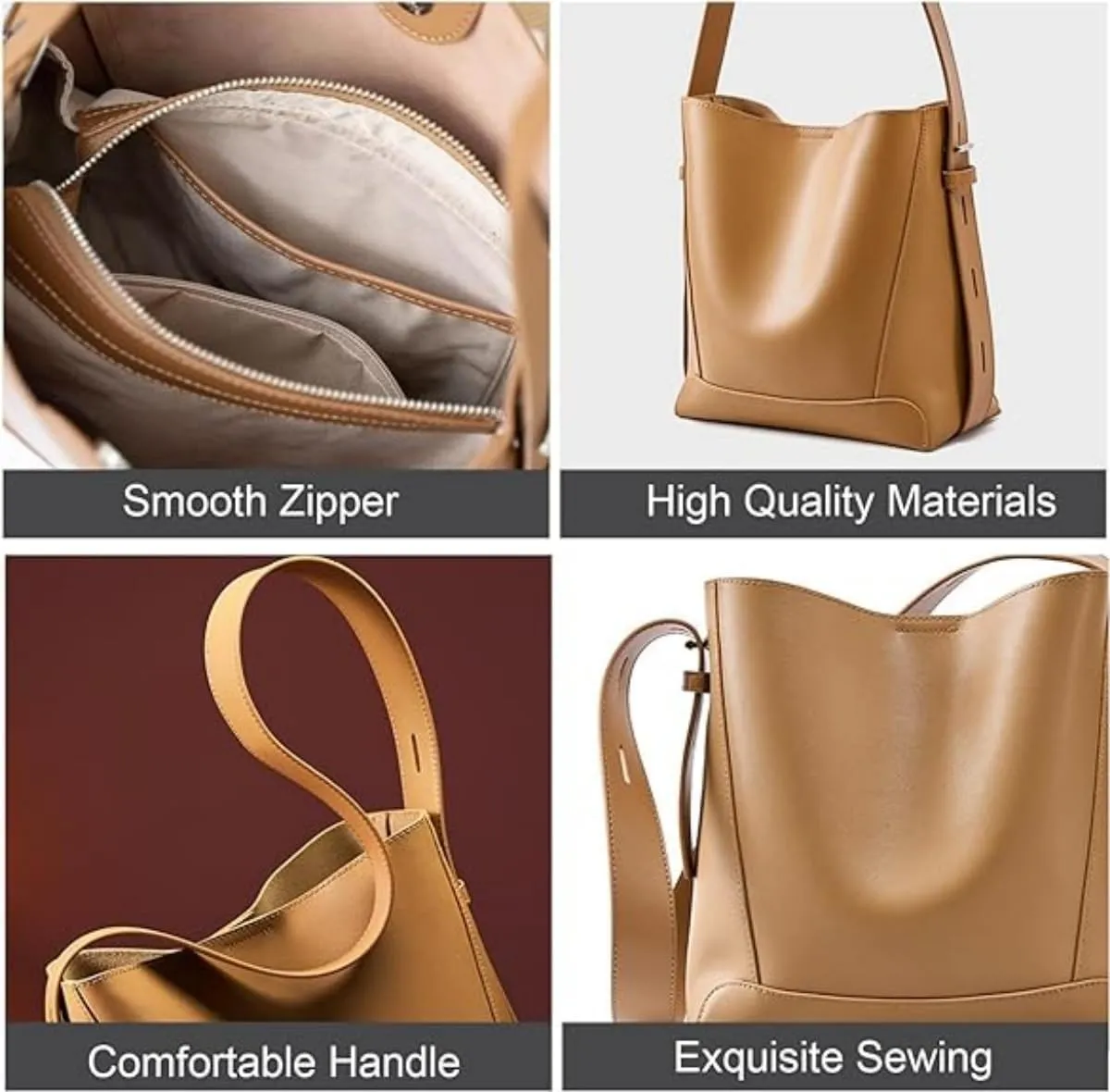 EIATLWomen's bucket bag premium leather shoulder bag, crossbody bag extended shoulder strap upgraded to 5 adjustable levels