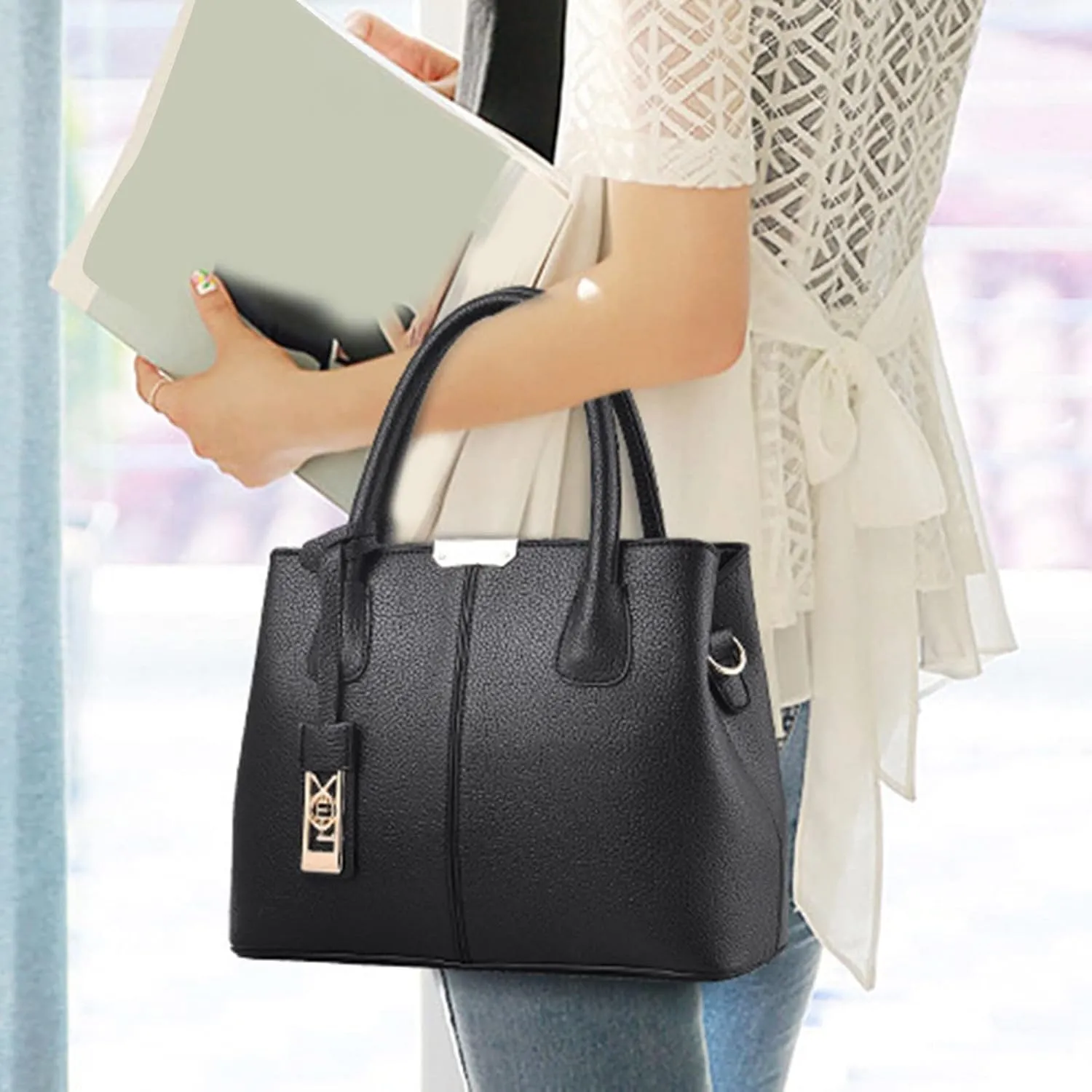 Fashion Handbag Simple Bag Large Capacity One Shoulder Women Bags Messenger Bags Canvas Vintage (Black, One Size)