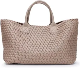 Fashion Woven Vegan Leather Shopper Tote Travel Handbag Women's Large Capacity Shoulder Bag