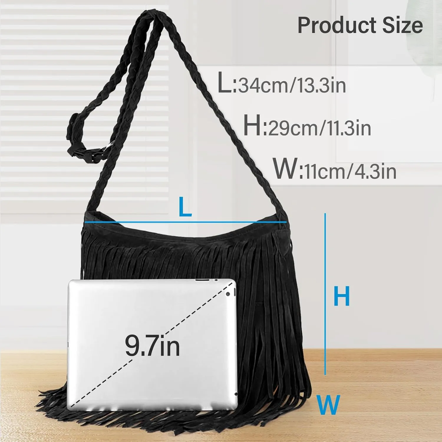Fringe Crossbody Bags Women, Large Tassels Shoulder Bag with Woven Shoulder Strap Hobos for Daily Travel