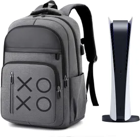 Game Cosole Backpack Travel Bag Travel Carrying Case for PS5/PS4 Console and Accessories (Grey)