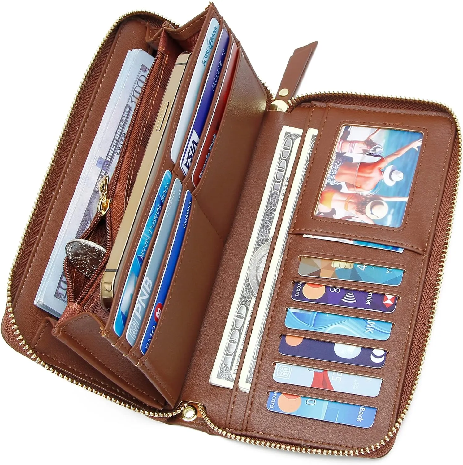 GEEAD Wristlet Wallets for Women PU Leather RFID Blocking Zip Around Long Phone Clutch Wallet