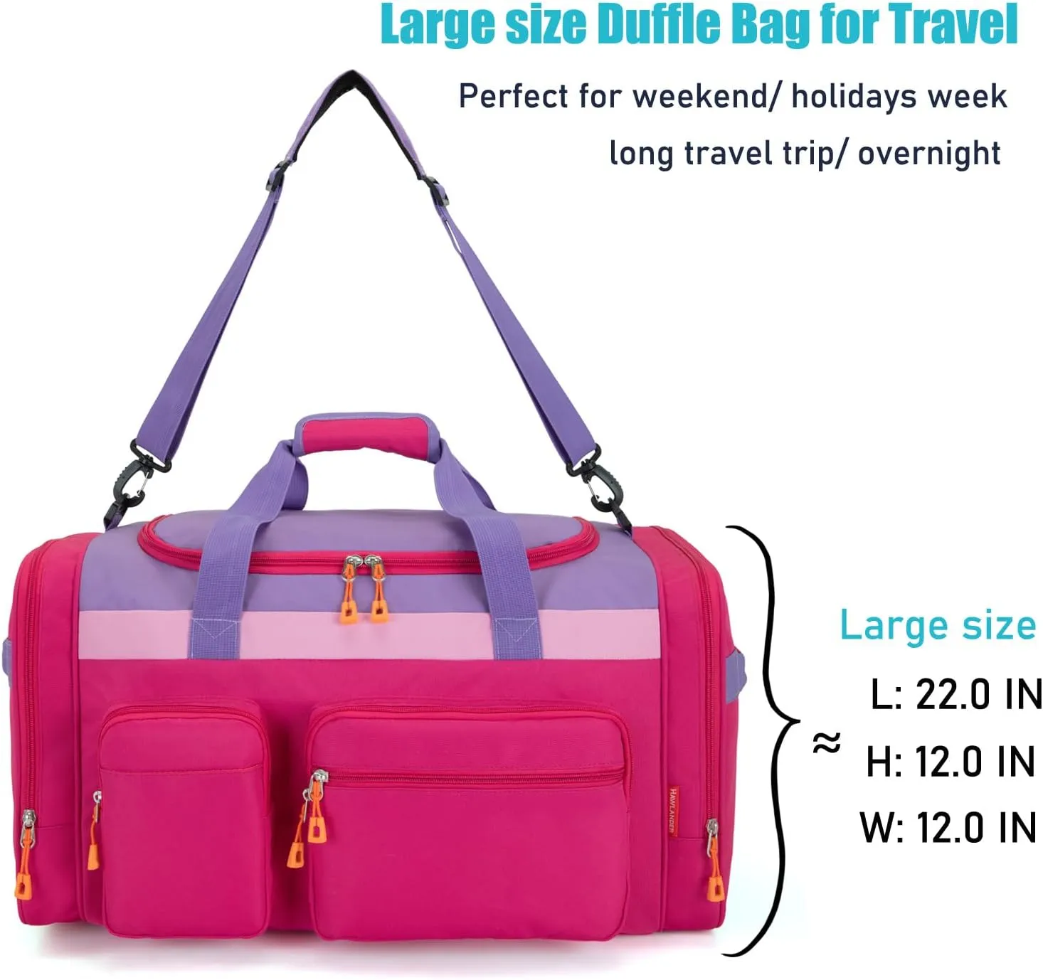 HawLander Large Kids Duffle Bag for Travel, Overnight, or Weekender, 20" inch (Rose Purple)