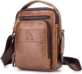 Hebetag Small Leather Shoulder Bag Crossbody Pack for Men Outdoor Travel Business