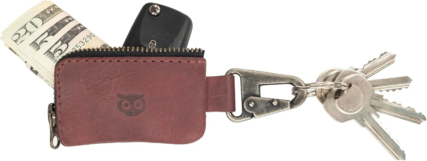 Hide & Drink, Car Key Holder, Headphone and charging Cables, Memory Cards, Flash Drives, Cash Zipper Case with Nickel Metal Clasp, Handmade, Full Grain Leather :: Sangria