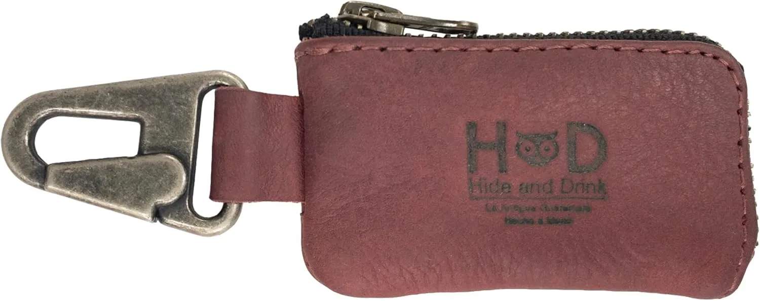 Hide & Drink, Car Key Holder, Headphone and charging Cables, Memory Cards, Flash Drives, Cash Zipper Case with Nickel Metal Clasp, Handmade, Full Grain Leather :: Sangria