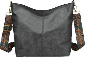 Hobo Bag for Women Crossbody Handbags Large Designer Ladies Bucket Purse PU Leather Shoulder Bags with Wide Shoulder Strap