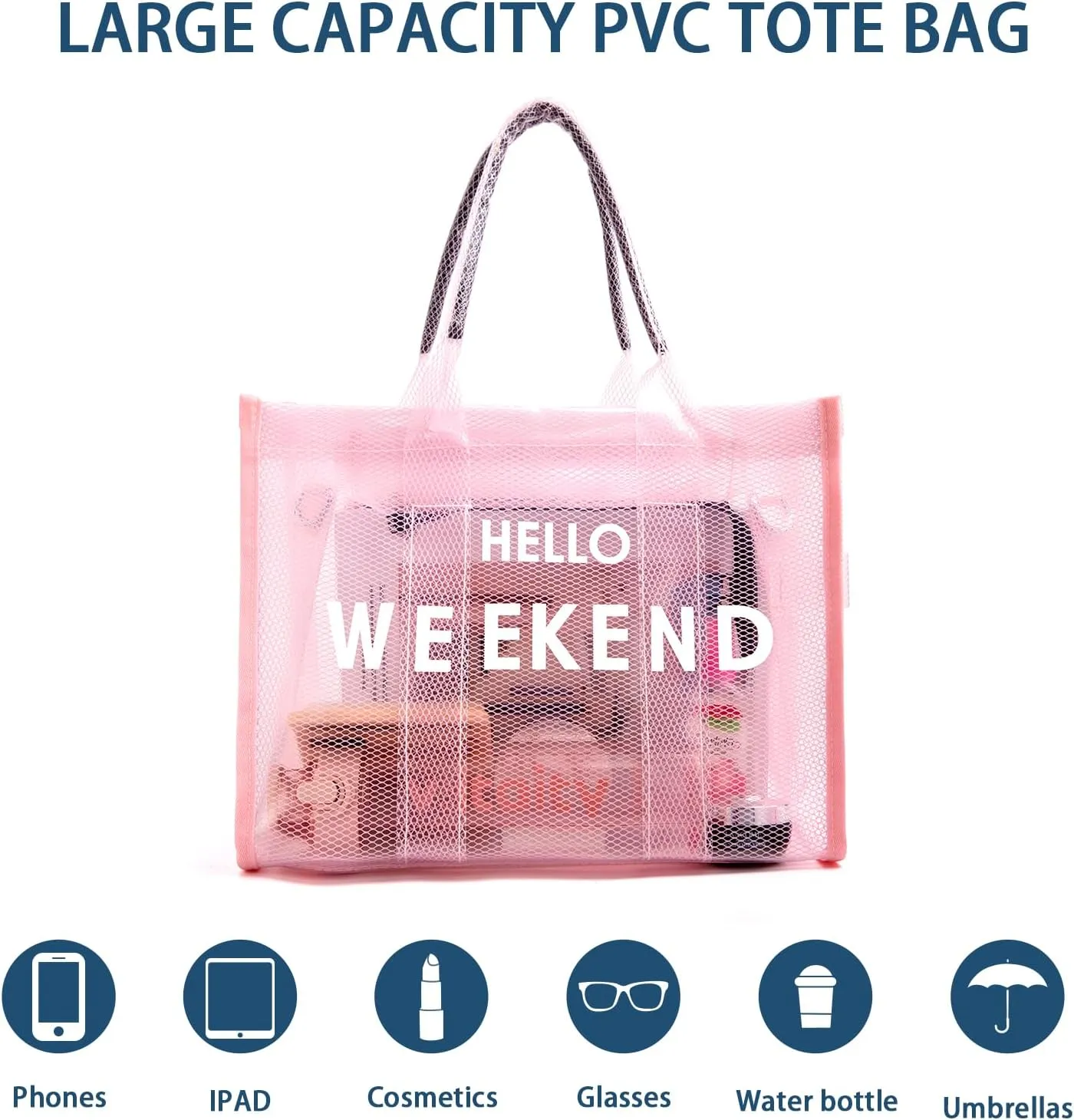 IwIeIaIrI Clear Tote Bag PVC Beach Bag Women's Large Crossbody Shoulder Bag with Zipper