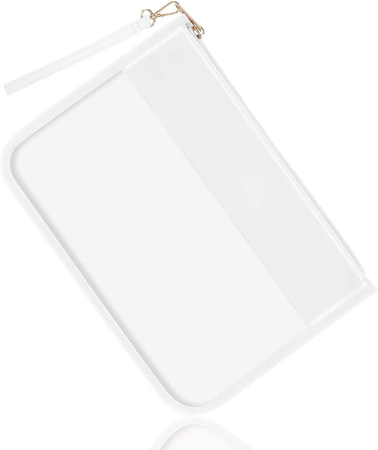IzuztA White PU Travel Makeup Bag - Clear Zipper Pouch with Wristlet, DIY Chenille Letter Bag - Waterproof Portable Travel Toiletry Bag - Cosmetic Pouch for Women & Girls