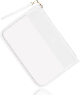 IzuztA White PU Travel Makeup Bag - Clear Zipper Pouch with Wristlet, DIY Chenille Letter Bag - Waterproof Portable Travel Toiletry Bag - Cosmetic Pouch for Women & Girls