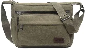 JAKAGO 13" Canvas Messenger Bag Multi Pockets Cross body Bag for Daily Use Satchel Bag for Business Travel
